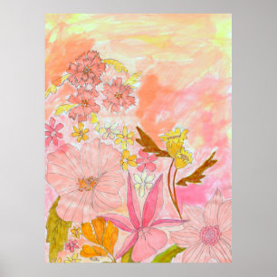 Affiche Jardin Surreal Floral Pastel Ink Artiste Imprimer