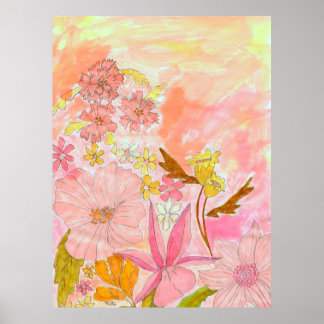 Affiche Jardin Surreal Floral Pastel Ink Artiste Imprimer