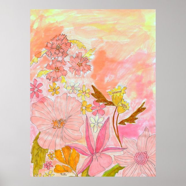 Affiche Jardin Surreal Floral Pastel Ink Artiste Imprimer (Devant)
