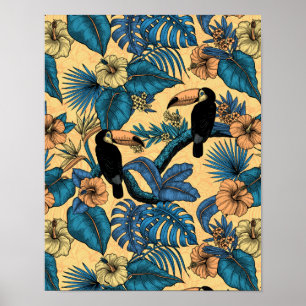 Affiche Jardin toucan en jaune et bleu
