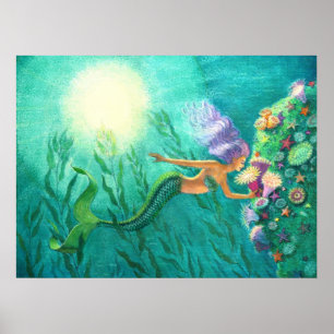 Affiche Jardin tropical de mer d'affiche d'art de sirène