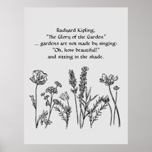 Affiche Jardin Verse Rudyard Kipling Aquarelle Fleurs