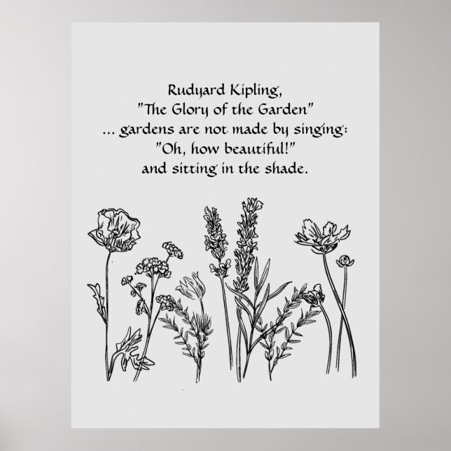 Affiche Jardin Verse Rudyard Kipling Aquarelle Fleurs (Devant)