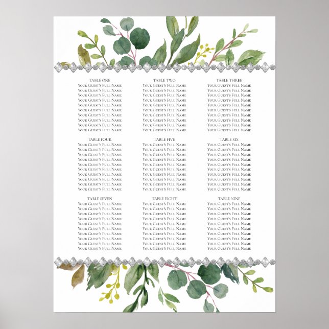 Affiche Jardin Vert Boho Eucalyptus Carte de siège à la me (Devant)