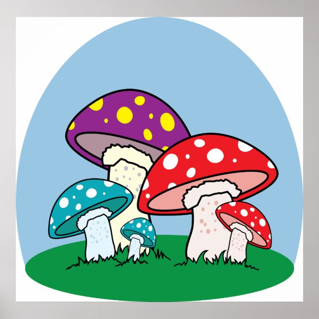 Affiche Jardin vibrant de champignons amanites (Devant)