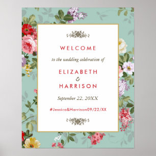 Affiche Jardin vintage Floral Mariage botanique Bienvenue
