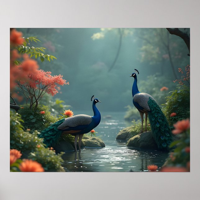 Affiche jardin zen avec paons (Devant)