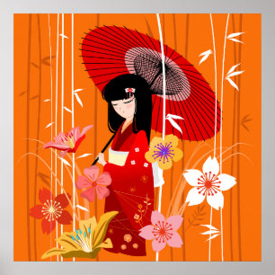 Affiche Jardin Zen de poupée Kokeshi