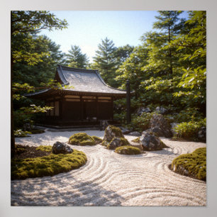Affiche Jardin Zen Panoramique Vue & Maison de Thé Traditi