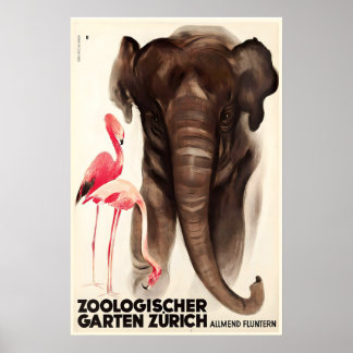 Affiche Jardin Zoologique Zurich Suisse Vintage