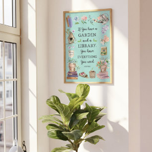 Affiche Jardinage et citation de bibliothèque Jardin flora