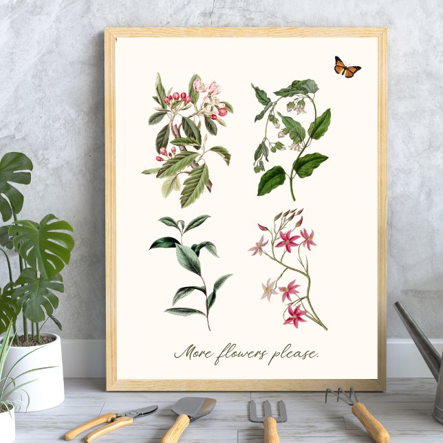 Affiche Jardinier de script en fleurs roses Vintages (Créateur téléchargé)