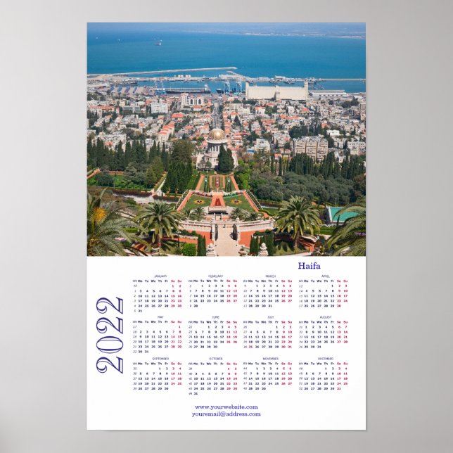Affiche Jardins bahá'ís, Haïfa, Israël Calendrier 2022 Aff (Devant)