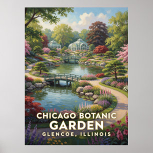Affiche Jardins de fleurs et verdure au bord du lac près d