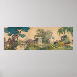 Affiche Jardins de la propriété de 1890 Oiseaux et Étang A