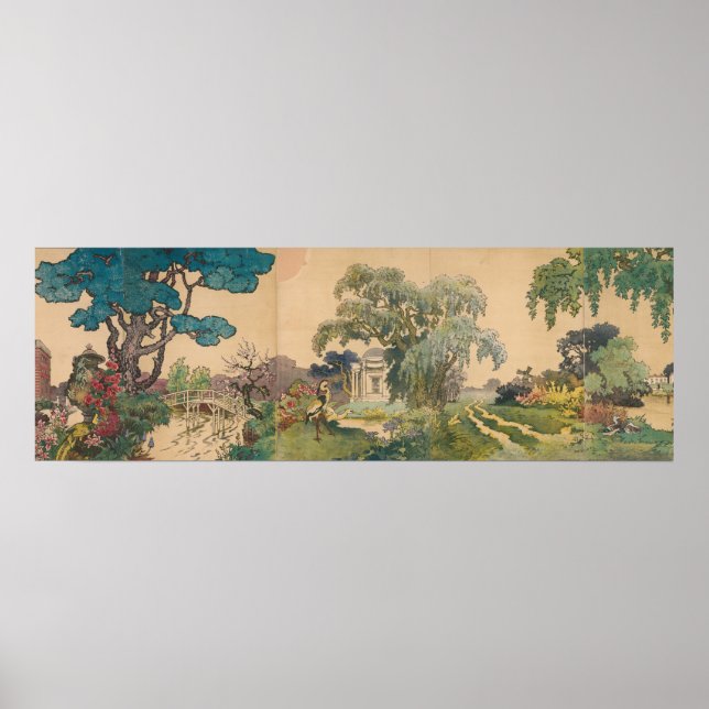 Affiche Jardins de la propriété de 1890 Oiseaux et Étang A (Devant)