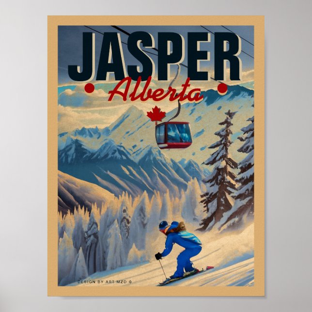 Affiche Jasper Alberta Mountains Canada Vintage 1950 (Devant)