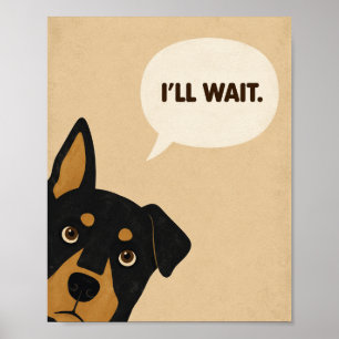 Affiche J'attendrai drôle Chien Minimaliste