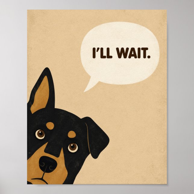 Affiche J'attendrai drôle Chien Minimaliste (Devant)
