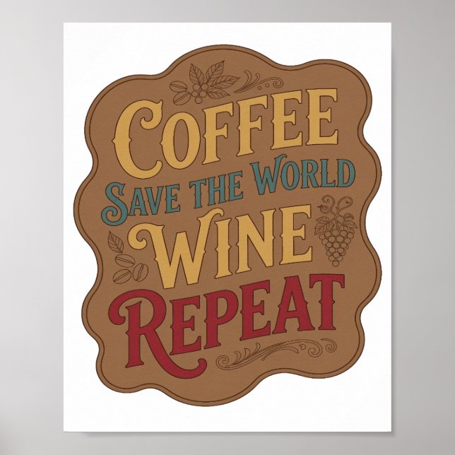 Affiche Jaune CAFÉ SAUVEZ LE MONDE VIN RÉPÉTEZ Conception (Devant)
