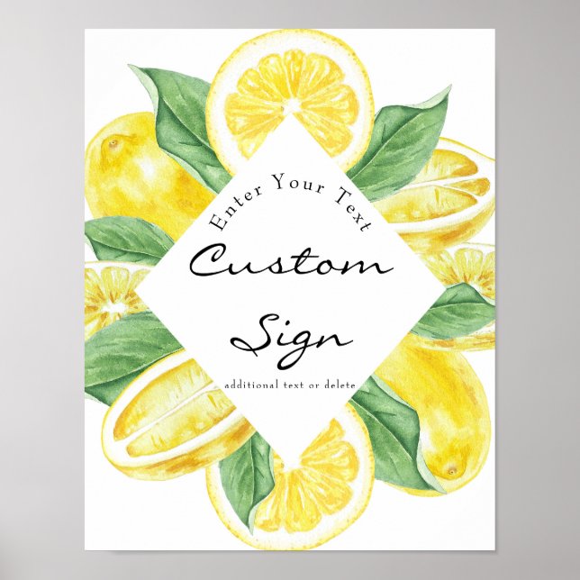 Affiche Jaune citron | Agrumes | Panneau texte personnalis (Devant)
