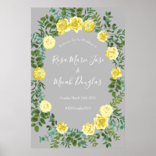 Affiche Jaune clair et gris pivoine et Rose Mariage floral