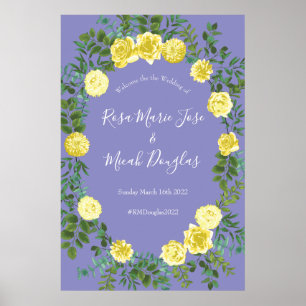 Affiche Jaune clair et périphérique Rose bleu Mariage flor
