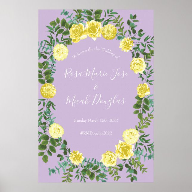 Affiche Jaune clair & Lilac Purple & Rose Floral Mariage (Devant)