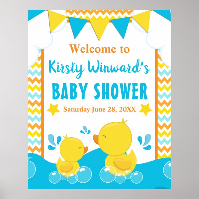 Affiche Jaune et Bleu Caoutchouc Ducky Polka Dot Baby show (Devant)