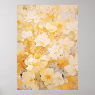 Affiche Jaune et crème Abstraite Florale