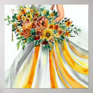 Affiche Jaune et orange, Bouquet en cascade nuptiale 2,