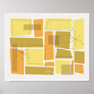 Affiche Jaune et Orange Motif Funky Mid Century Moderne