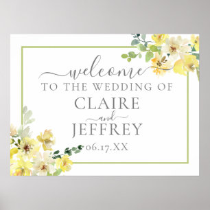 Affiche Jaune Floral Sage Vert Mariage d'été Bienvenue