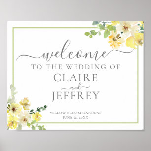 Affiche Jaune Floral Sage Vert Mariage d'été Bienvenue