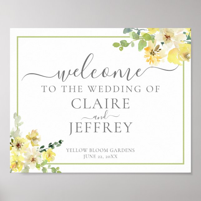 Affiche Jaune Floral Sage Vert Mariage d'été Bienvenue (Devant)
