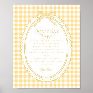 Affiche Jaune Gingham Coquette Noeud Ne Dis Pas Bébé Jeu