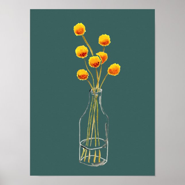 Affiche Jaune heureux Billy Button fleurs Art australien (Devant)