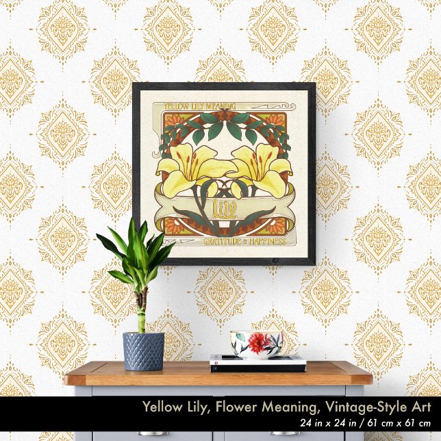 Affiche Jaune Lily Victorienne Fleur Gratitude Bonheur (Yellow Lily, Vintage-Style Wall Art. Choose the size that's right for your space. Seen here 24"x24".)