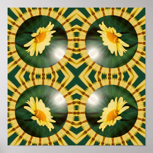 Affiche Jaune marguerite miroir floral Art Abstrait (Devant)