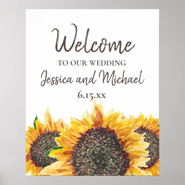 Affiche Jaune Marron Tournesol Blanc Boho Mariage Bienvenu (Devant)
