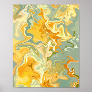 Affiche Jaune, orange et vert Fluid Art Abstrait