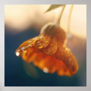 Affiche Jaune Orange Marigold Flower Drop Macro