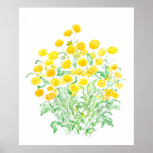 Affiche jaune petite marguerite bouquets d'aquarelle