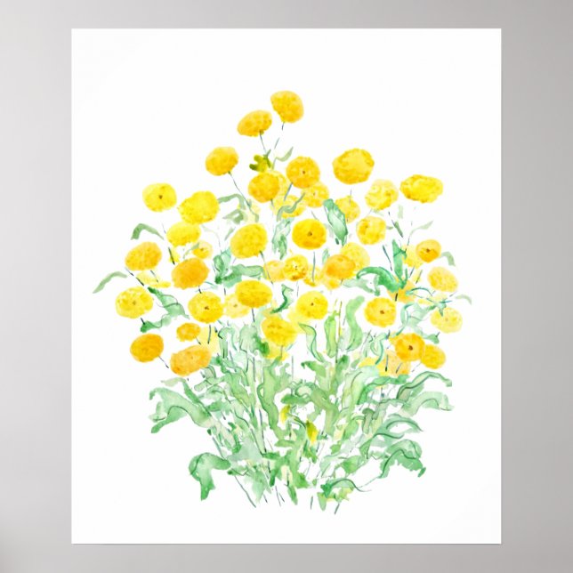 Affiche jaune petite marguerite bouquets d'aquarelle (Devant)