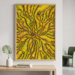 Affiche Jaune Psychedelique Illusion Organique Maximaliste