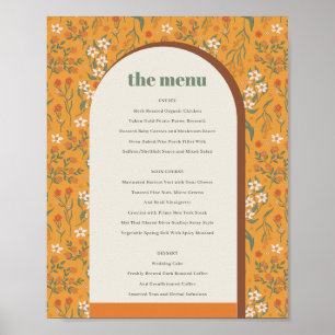 Affiche Jaune Super Arc Retro Floral Mariage Menu