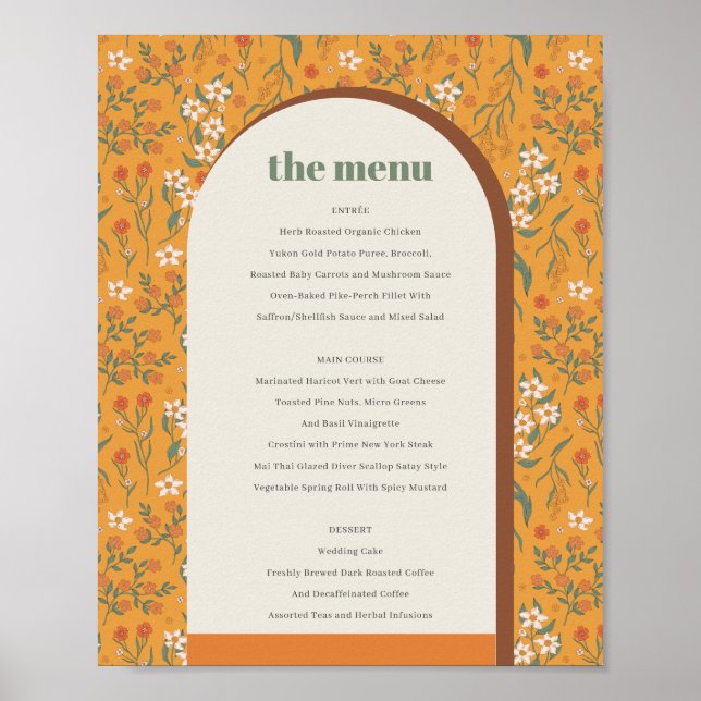 Affiche Jaune Super Arc Retro Floral Mariage Menu (Devant)