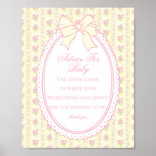 Affiche Jaune Vintage Élégant Floral Conseils pour Baby Sh
