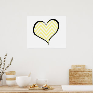 Affiche Jaune Zigzag, Jaune Chevron, Motif d'onde, Coeur