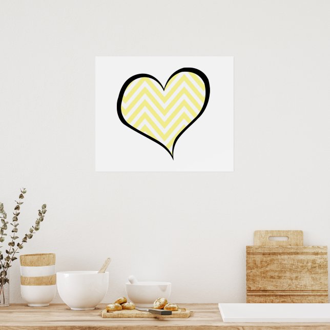 Affiche Jaune Zigzag, Jaune Chevron, Motif d'onde, Coeur (Cuisine)